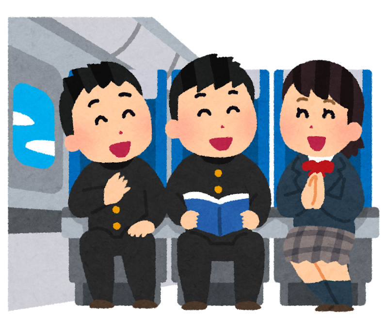飛行機の中の学生